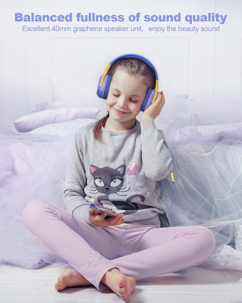Kids Headphones Wired with Microphone for iPad, Computer, Laptop, Volume Limit, Foldable Over Ear Headset for School,