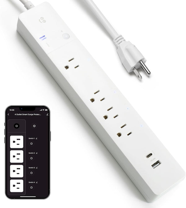 Geeni Smart Multi Outlet Plug, 4 Outlet Wall Plug Plus 2 USB Ports, Surge Protector with 6 Ft Cord, WiFi Control, Alexa