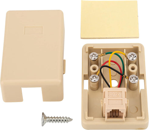 Phone Jack Surface Mount Single Port Telephone Jack Box, 4 Screw Terminals to 1 RJ11 6P4C Female, 2pack Ivory