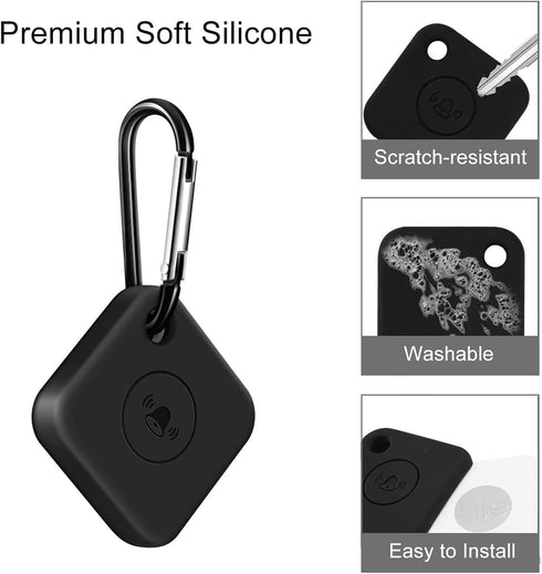 SaharaCase Silicone Case for Tile Mate - Rugged Protection with Carabiner Clip, Shockproof Bumper, Antislip Grip - Black