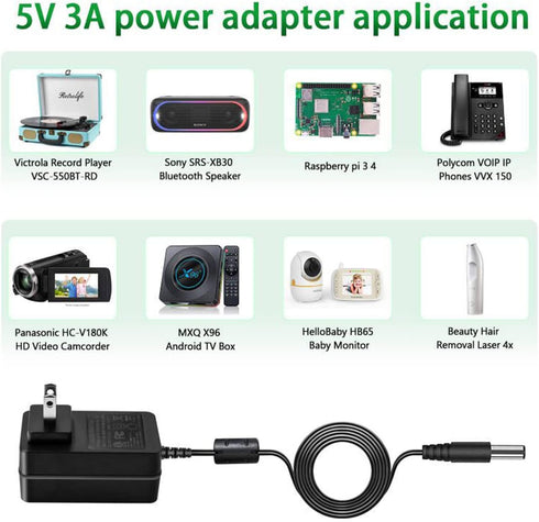 DC 5V Power Supply, 5 Volts 3Amps AC DC Power Adapter, USB C Charger for 5Vdc 3A 2A 1A iPhone Charger Cord/Massager Gun/Sony Bluetooth Speaker/Earbuds Headphones/IP Phone and More.