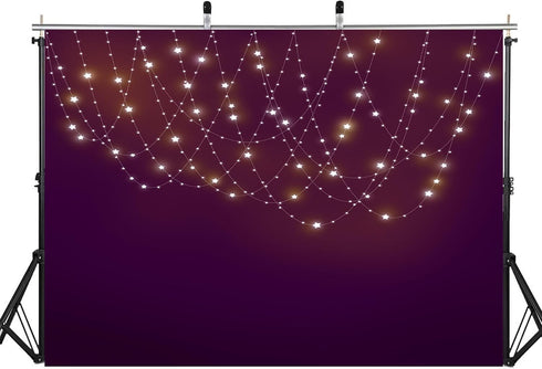 LidyMini 10x8ft Fabric Purple Star String Light Backdrop Dreamy Glowing Night Background Prom Party Decorations Home