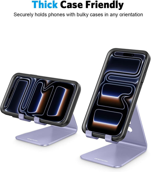 OMOTON C2 Adjustable Cell Phone Stand, Aluminum Desktop Cellphone Stand with Anti-Slip Base and Convenient Charging