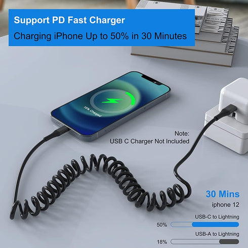 MTAKYI 1.6M Coiled USB C Lightning Cable, MFi Certified, Compatible with iPhone 12, 11 Pro Max, XR, XS, X, 8, 7, 6