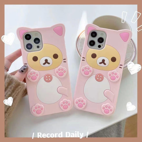 3D Cute Cartoon Bear Phone Case for iPhone 14 Pro Max, Fashionable Funny Pink Bear Design, Soft TPU Protective Cover