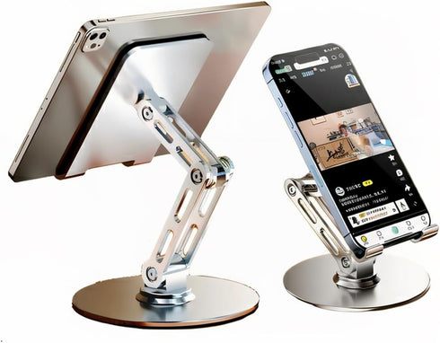 Generic Adjustable Phone Stand for Desk,for 4.7-9.7 Inch Devices,360 Rotating Aluminum Alloy,Silver Compatible