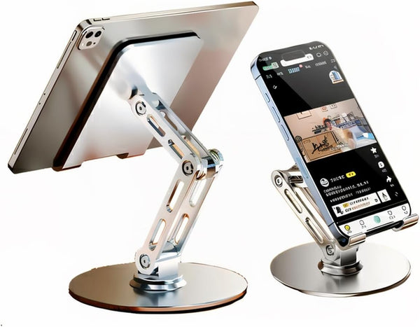 Generic Adjustable Phone Stand for Desk,for 4.7-9.7 Inch Devices,360 Rotating Aluminum Alloy,Silver Compatible