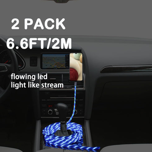 2 Packs Micro USB Cable Android Charger, 6.6FT LED Light Up Glowing Fast Charging Cord for Samsung Galaxy, Kindle -
