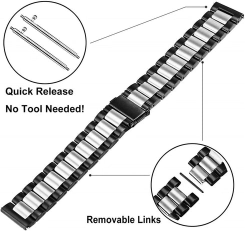22mm Quick Release Solid Stainless Steel Metal Watchband, Compatible with Samsung, Casio, Huawei, and More