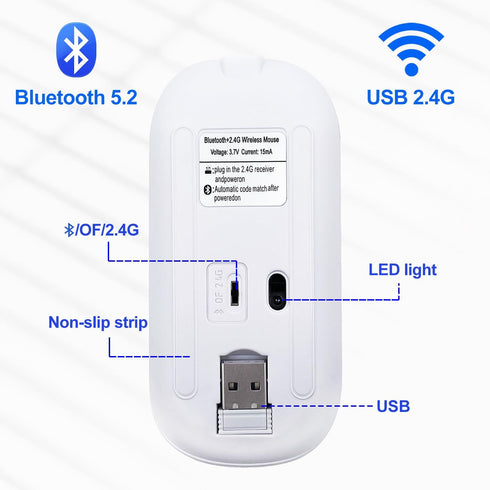 Wireless Bluetooth Mouse for iPad/MacBook Pro/Air/Laptop, Rechargeable Slim Silent Mouse for Surface Pro/Lenovo