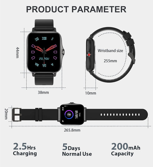 Iaret Smart Watch for Women Men, Fitness Tracker, Waterproof Smartwatch with 1.7" HD Touch Screen, Pedometer, Black