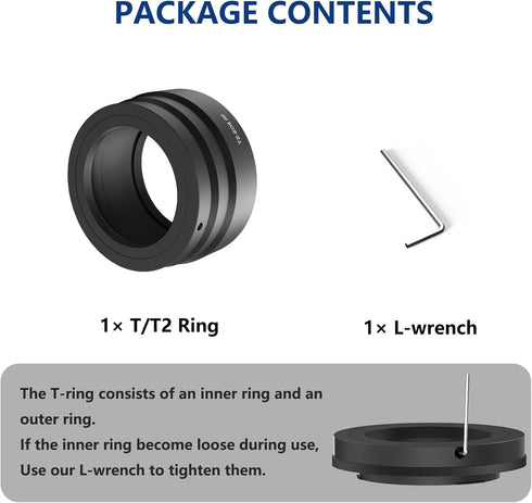 Lightdow T2-RF T Mount Camera Lens Adapter T-Ring M42x0.75mm for Canon R3 R5 R6 R7 R8 R10 R50 R100