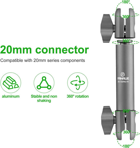 FANAUE 15cm Double Socket Arm Compatible Mount, Aluminum Construction, Fits 20mm Ball and Dash Mount (DA-150PRO-M)