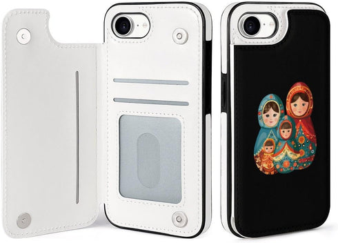 Generic Nesting Doll Russian Phone Wallet Compatible with iPhone 16 E Flip Cover