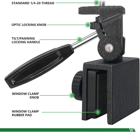 Adjustable Car Window Mount for Spotting Scope, Monocular, Binocular with Standard 1/4-20 Threads