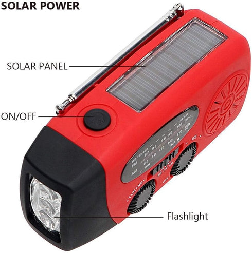 FM/AM/NOAA Weather Radio Mini Emergency Survival Hand Crank Solar Portable with 3 LED Flashlight