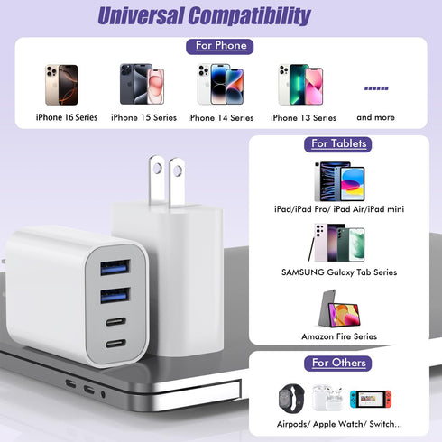 StinkLight 4-Port 40W 17/17 Air/16e/16 Pro/16 Max/15/14/13/12,iPad USB Fast Charging Block, Charge Adapter for iPhone