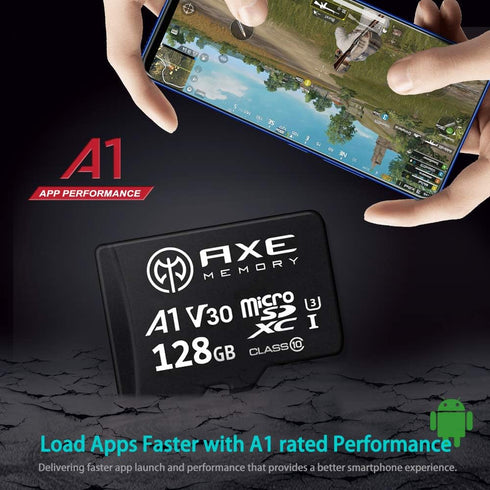 AXE MEMORY 128GB Micro SD Card, 4K Ultra Full HD Video, High Speed MicroSDXC with SD Adapter