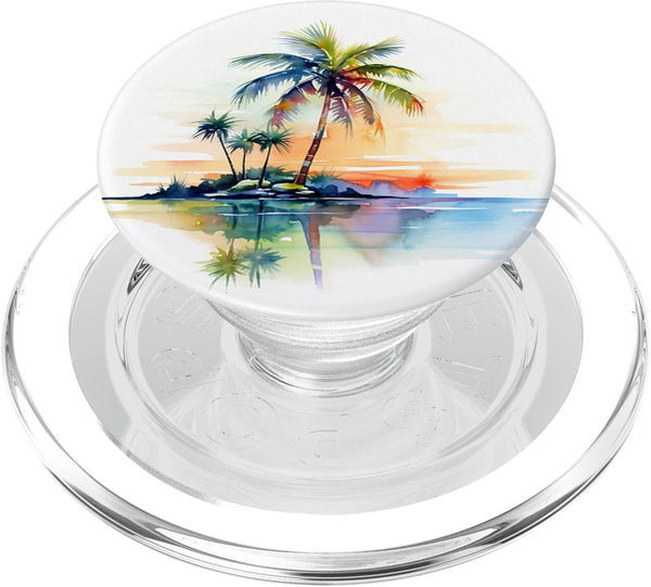 Palm Tree Pattern Green Leaves Summer Tropical Watercolor Palm Tree Tropical PopSockets PopGrip for MagSafe