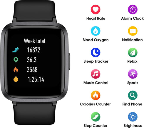 Kummel Smart Watch, Fitness Tracker with Blood Oxygen, Heart Rate & Sleep Monitor, Waterproof Watch for Men Women