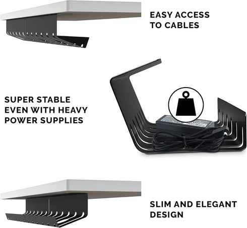 PAMO Cable Management Under Desk, Set of 3 with 10X Cable Ties, Desk Organizer for Office/Home Office