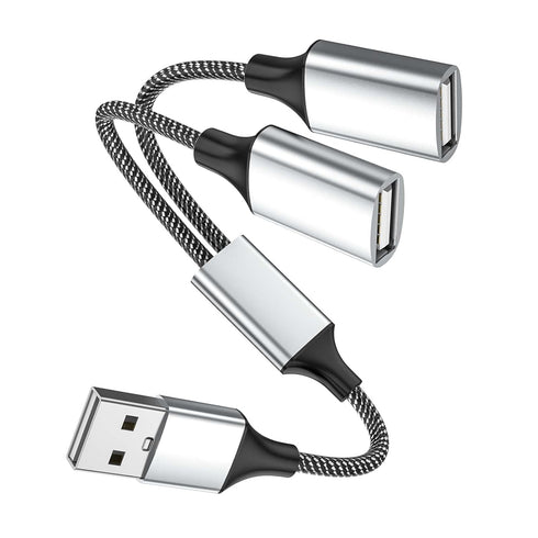 USB A Splitter, USB A Male to 2 Female USB Y Splitter, USB Splitter 1 in 2 Out for Charging and Data Transfer for