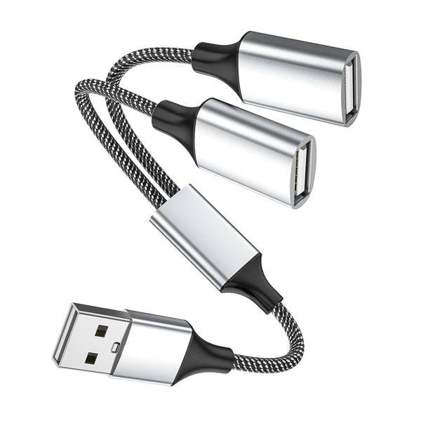 USB A Splitter, USB A Male to 2 Female USB Y Splitter, USB Splitter 1 in 2 Out for Charging and Data Transfer for