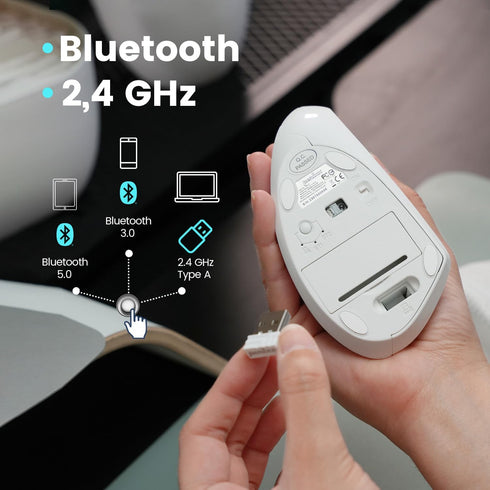 Perixx PERIMICE-813W Bluetooth Vertical Mouse, Wireless 3-in-1 Multi-Device Spec with Travelling Carry Bag, Ergonomic