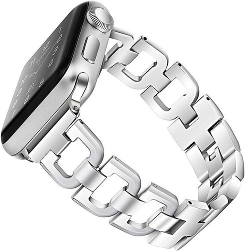 OULUCCI Stainless Steel Band for Apple Watch 38mm 40mm 41mm 42mm 44mm 45mm 46mm 49mm, Women D-Shape Sport Strap