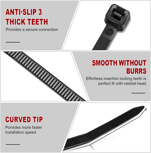RAZCC 1200pcs Black Zip Ties, 12 Inch Heavy Duty Plastic Cable Ties with 70lb Tensile Strength, Self-Locking Nylon Tie