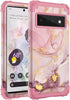 Google Pixel 6 Pro Case, Marble Rose Gold Women 3 in 1 Hard PC Soft Silicone Protective Rugged Bumper Cover