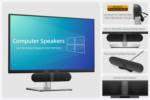 XKX Computer Speakers for Desktop PC Monitor, USB Plug-in, Wired, Computer Soundbar for PC, Laptop Speakers