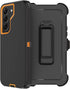 Samsung Galaxy S22 Heavy Duty Case with Belt Clip Holster, Rugged Shockproof Cover & 2X Screen Protectors (Orange)