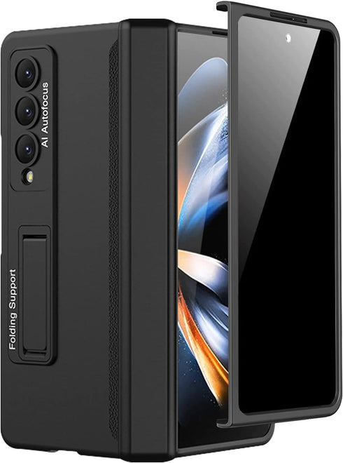 Miimall Galaxy Z Fold 4 Case with Privacy Screen Protector, Adjustable Kickstand & Magnetic Hinge Protection (Black)