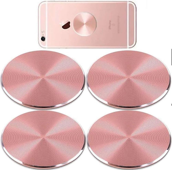 SALEX 4 Pack Cute Pink Metal Plates Set for Magnetic Car Mount - Rose Gold Round Discs Without Holes for Phone Holder