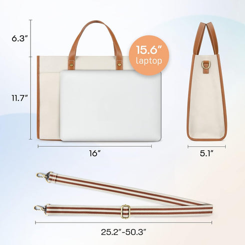 Missnine Canvas Laptop Tote Bag, 15.6 Inch Work Shoulder Bag, Casual Briefcase Handbag for Travel, Office, College