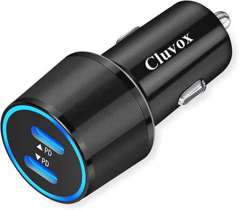 Cluvox 20W Dual USB C Fast Car Charger for iPhone 15 Pro Max/Plus, Galaxy S23/S22, Google Pixel 8/7, Type C Adapter
