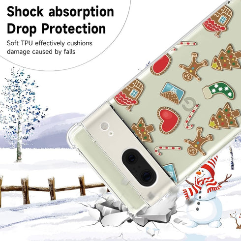 Christmas Red Heart Pattern Clear Phone Case for Google Pixel 7 - Soft, Slim, Shockproof Cover for Boys & Girls.