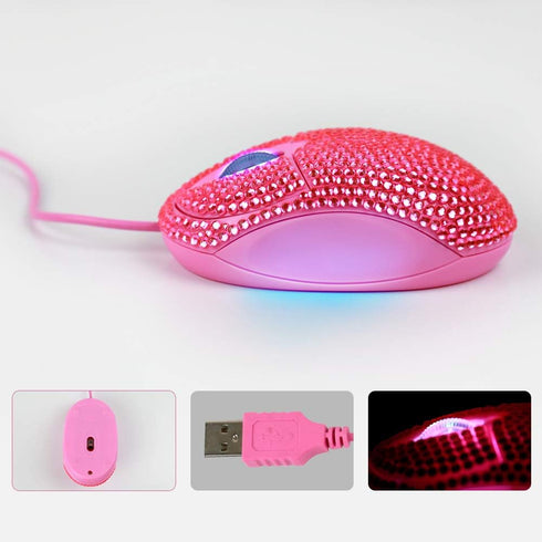 Pink Laptop Mouse with Crystal Bling Rhinestone, Personalized Gift for Kids and Teen Girls