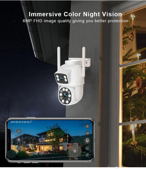EVERSECU 6MP WiFi PTZ Security Camera Outdoor, Dual Lens, 360° View, Auto Tracking, Color Night Vision, 2-Way Audio
