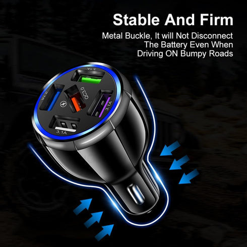 Car Charger Adapter, 5 Port QC3.0 Fast Charging Car Cigarette Lighter USB Charger, Compatible with iPhone, Android,
