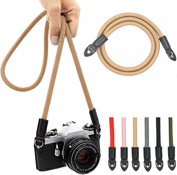 Camera Strap Vintage 100cm Nylon Climbing Rope Neck Shoulder Strap for Micro Single and DSLR Cameras (Brown)