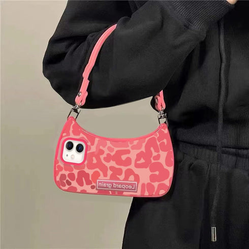 Cute Aesthetic Pink Leopard Print Wallet Case for iPhone 11, Shockproof Protective Case with Strap for Women Girls