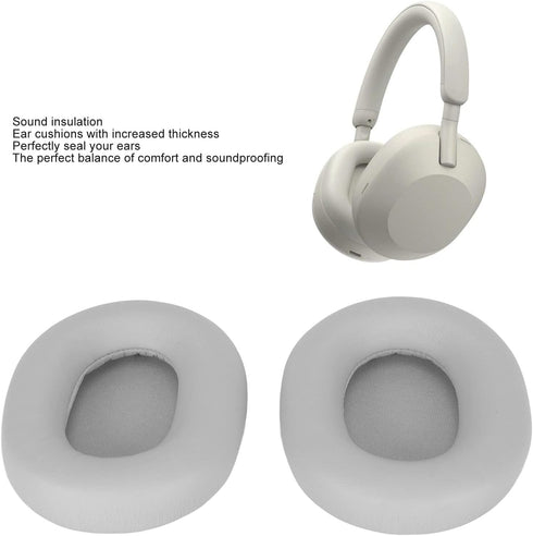 Ear Cushions Replacement for WH 1000XM5 Wireless Headset, Protein Leather Headphone Cushions with Cotton Pads, Noise Insulation Memory Foam Sponge Cushions for XM5 (Platinum Silver)