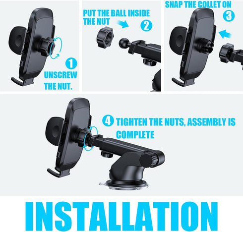 3 in 1 Car Phone Holder, Universal Dashboard Windshield Air Vent Mount, Suction Cup & Clip, Hands-Free for iPhone
