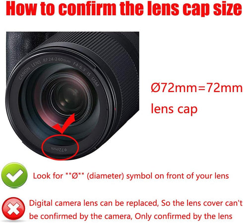 72mm Lens Cap Cover Compatible for Canon R3 R5 kit RF 24-240mm, for NIKKOR 18-200mm Lens (2 Pack)