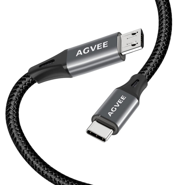 AGVEE 6ft USB-C OTG to Micro USB Cable (2 Pack) - Braided Charger for Samsung Galaxy, LG, PS4, Xbox, Android - Dark Gray