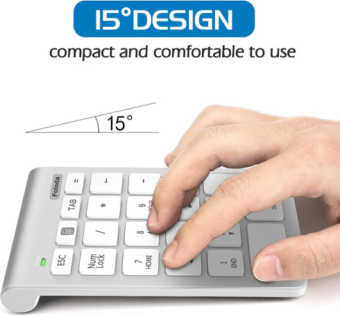 Foloda Wireless Number Pad, Portable 2.4Ghz USB 10 Keys Financial Accounting Numeric Keypad for Laptop, PC