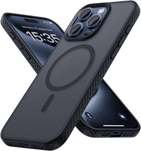 Lamicall iPhone 15 Pro Max Magnetic Case - Slim Translucent Hard Cover, Military Grade Shockproof, Anti-Slip Edge,