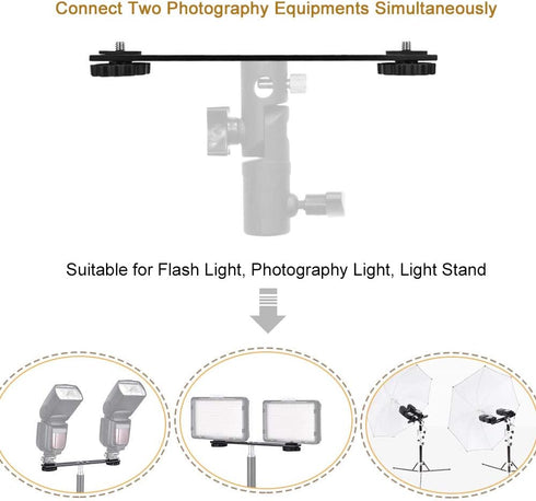 UTEBIT 8 inch Flash Bracket, Dual Camera Mount Extension Bar with 1/4 Screw Hot Shoe, Tripod Mount for DSLR, 2 Packs